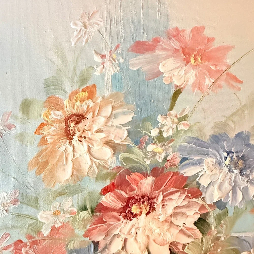 Vintage Impasto Floral Oil Painting Signed A Sweeting Framed Original Canvas